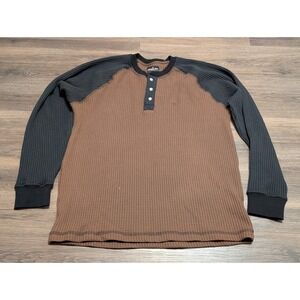 American Giant Mens XL Waffle Knit Henley Shirt Brown Black Raglan Long Sleeve